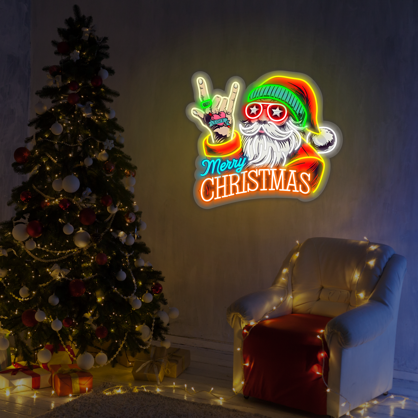 Rockin’ Santa Merry Christmas LED Neon Sign