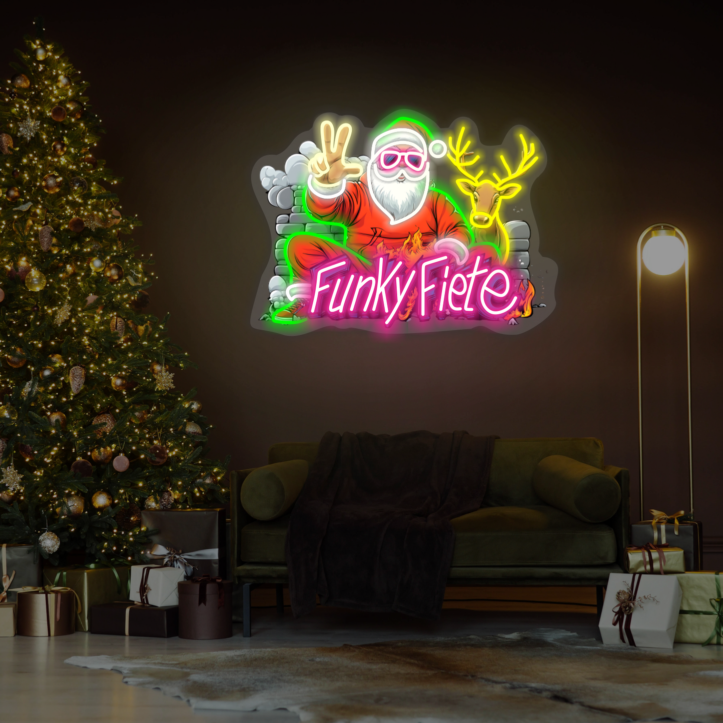 Funky Santa & Reindeer LED Neon Sign