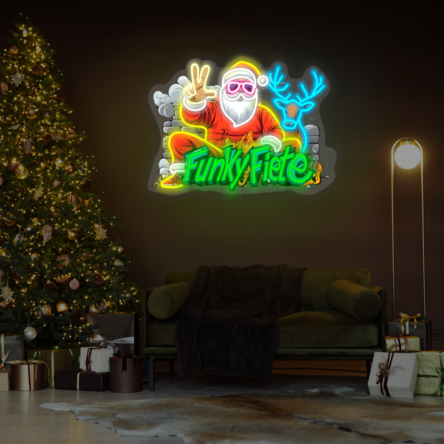 Funky Santa & Reindeer LED Neon Sign