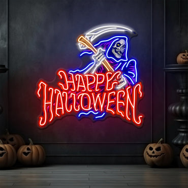 Grim Reaper Happy Halloween LED Neon Sign
