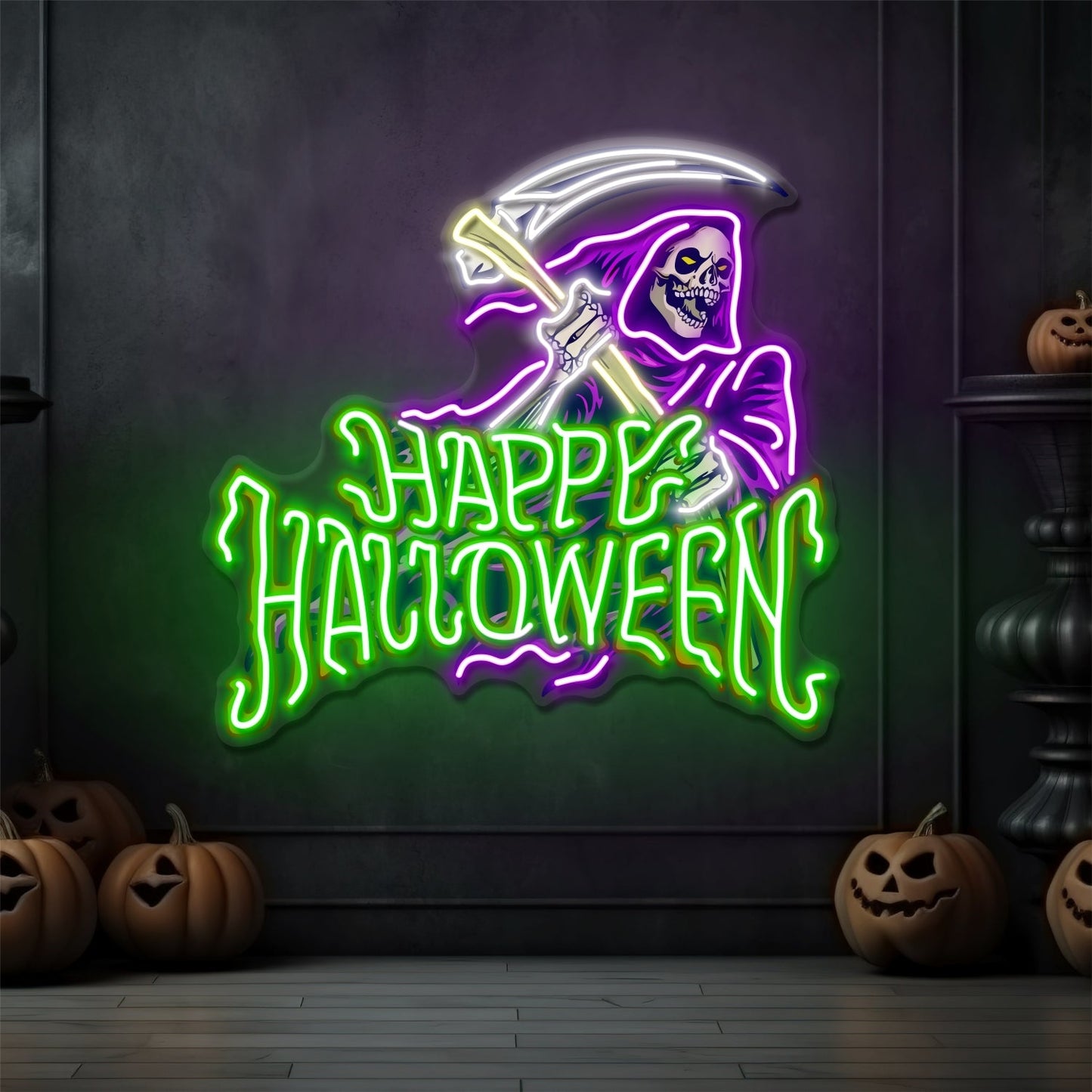 Grim Reaper Happy Halloween LED Neon Sign