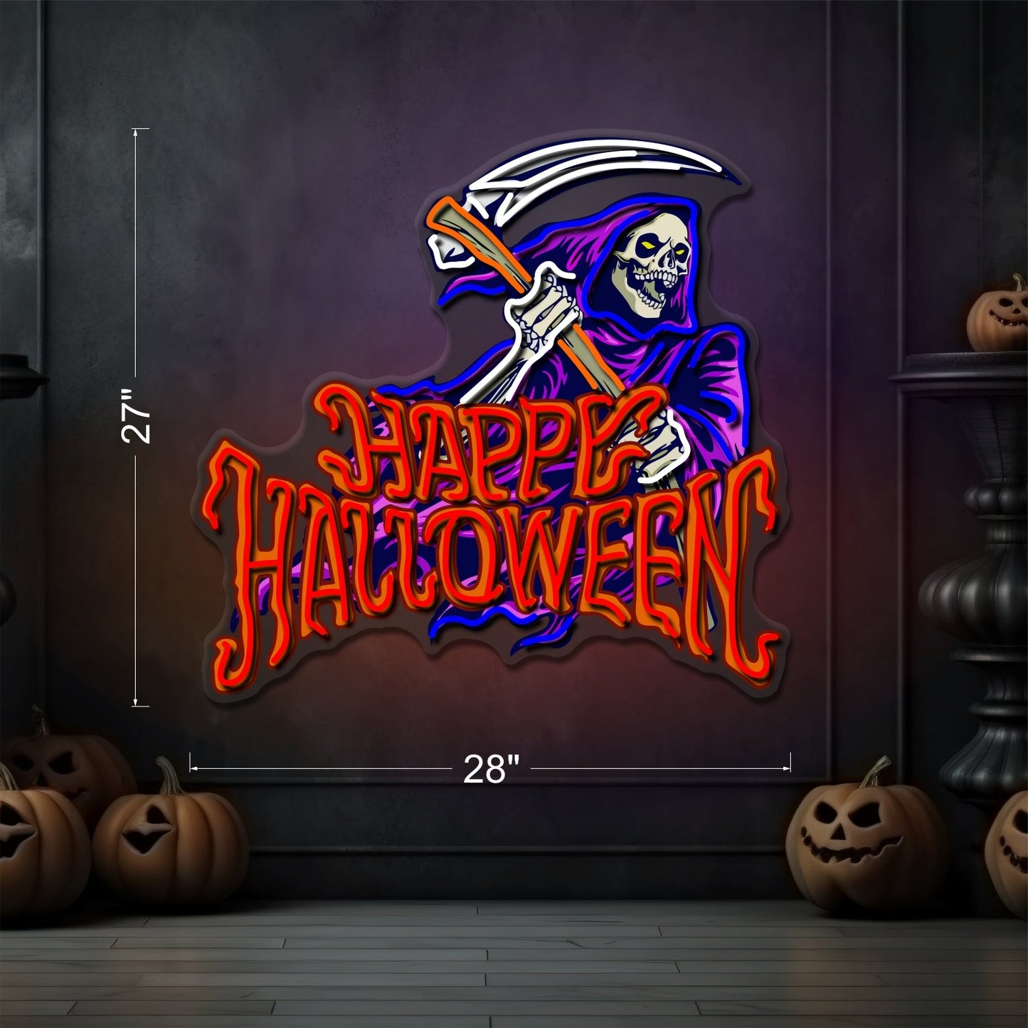 Grim Reaper Happy Halloween LED Neon Sign