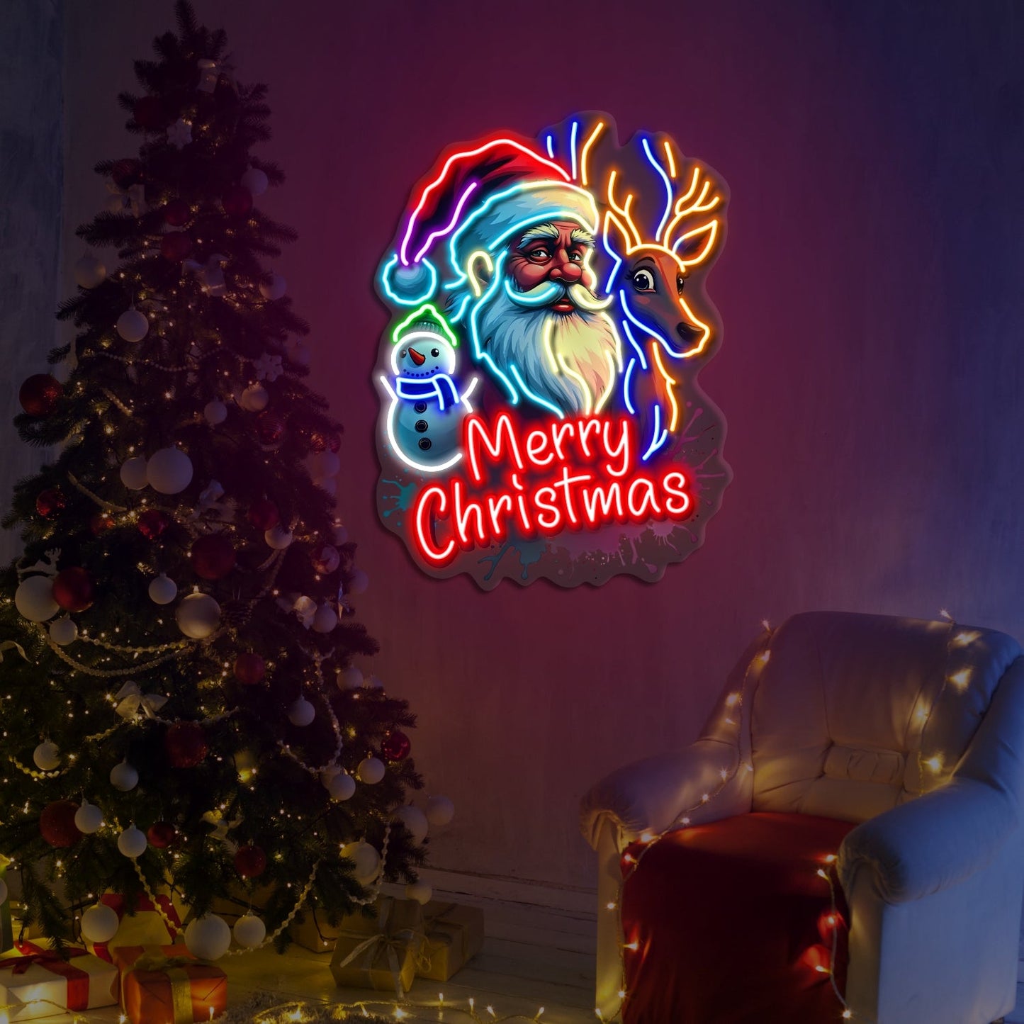 Santa Merry Christmas Artwork LED Neon Sign