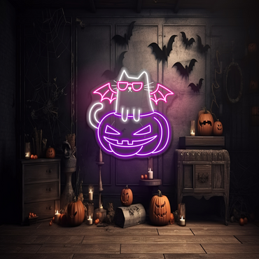 Halloween Cat on Pumpkin LED Neon Sign