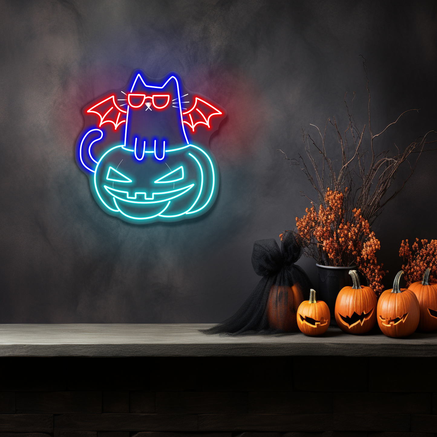 Halloween Cat on Pumpkin LED Neon Sign