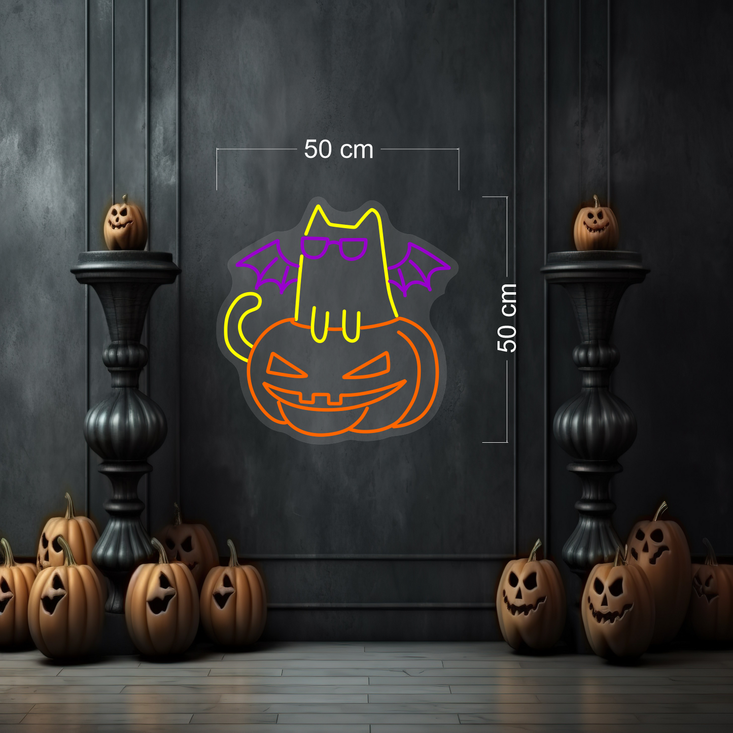 Halloween Cat on Pumpkin LED Neon Sign