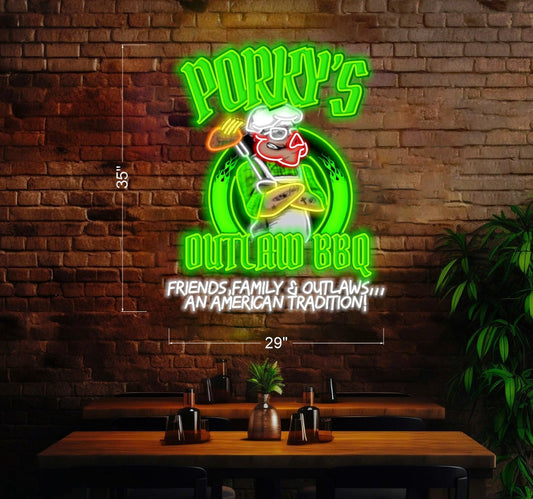 Porky's Outlaw BBQ | LED Neon Sign