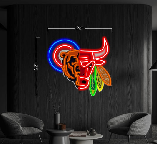 Chicago Cubs-Blackhawks-Bears and Bulls | LED Neon Sign