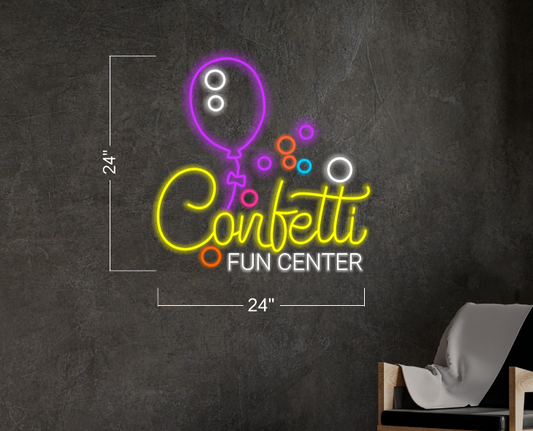 Confetti Fun Center+ Happy birthday (4 signs)| LED Neon Sign