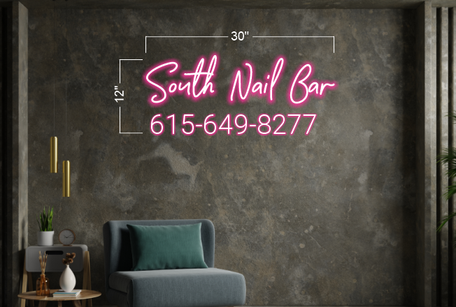 South Nail bar+ Free parking behind (3 signs)| LED Neon Sign