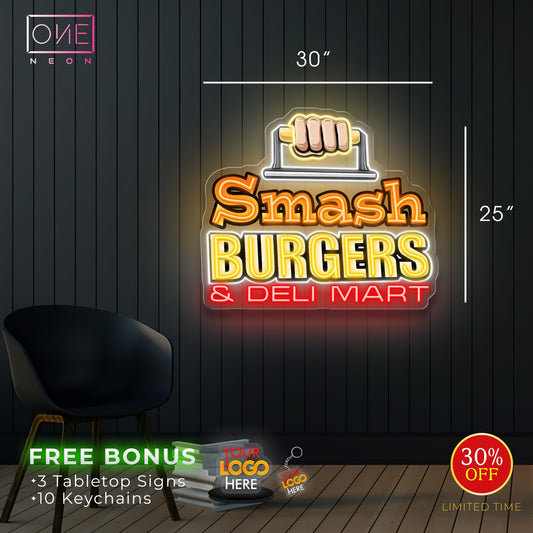 SMASH BURGERS & DELI MART & open sign| Led Neon Sign ( 2signs)