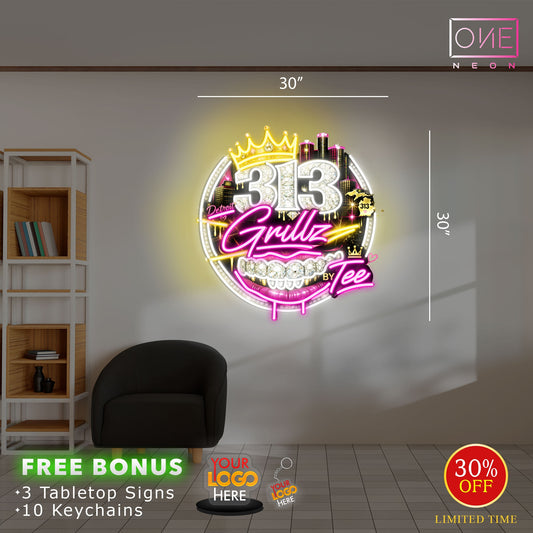 313 Grillz Detroit BY Tee | Led Neon Sign