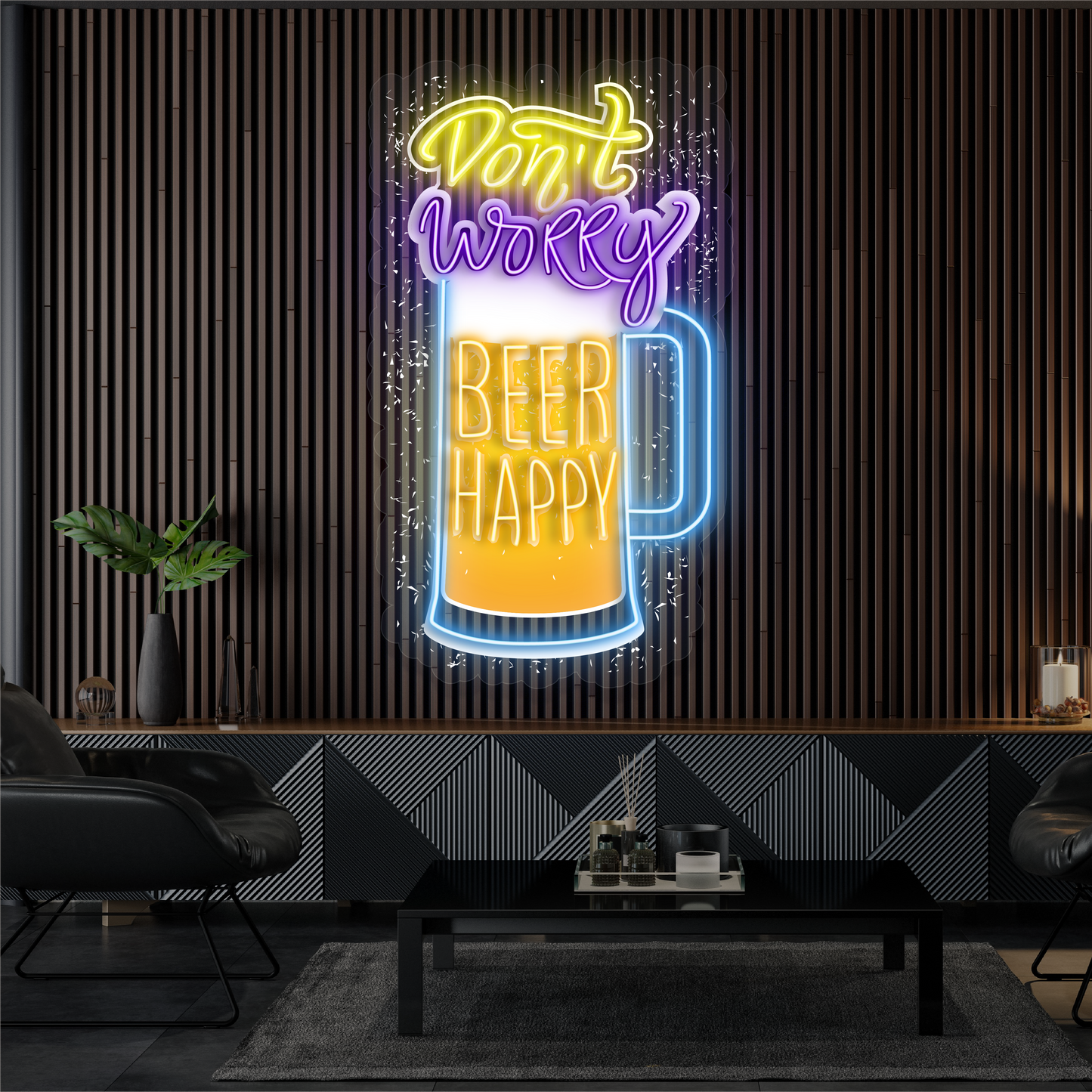 Don't Worry Beer Happy Artwork Led Neon Sign