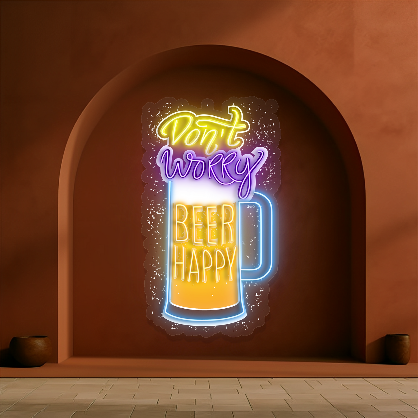 Don't Worry Beer Happy Artwork Led Neon Sign