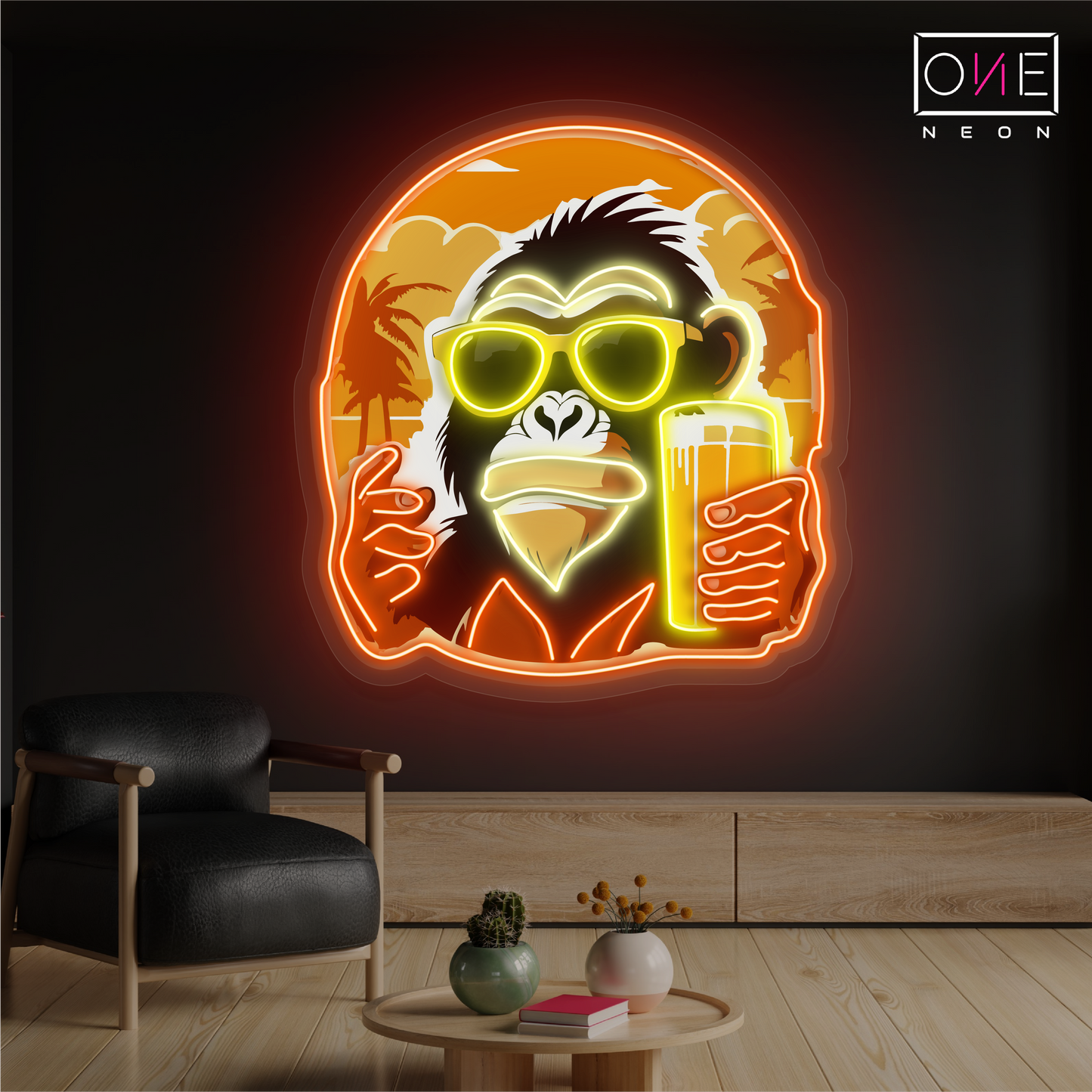 Cool Monkey Cheers Artwork Led Neon Sign