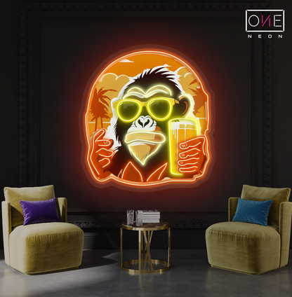 Cool Monkey Cheers Artwork Led Neon Sign