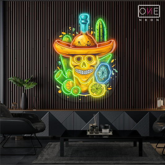 Mexican Skull Tequila Artwork Led Neon Sign