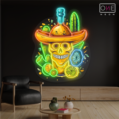 Mexican Skull Tequila Artwork Led Neon Sign