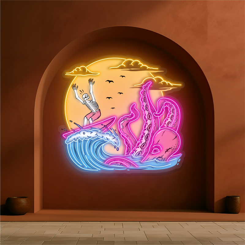 Skeleton Surf Showdown Artwork Led Neon Sign