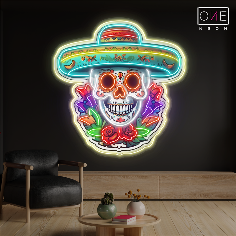 Flower Calavera Skull Artwork Led Neon Sign