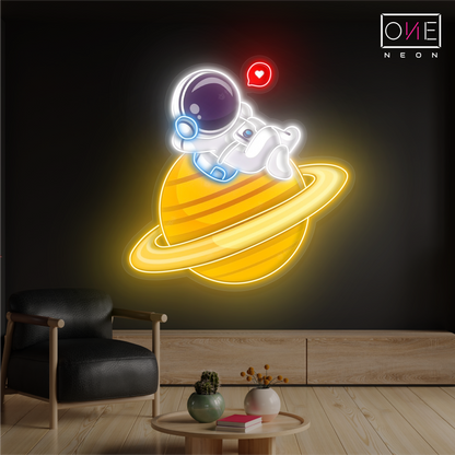 Cute Astronaut Chill Artwork Led Neon Sign