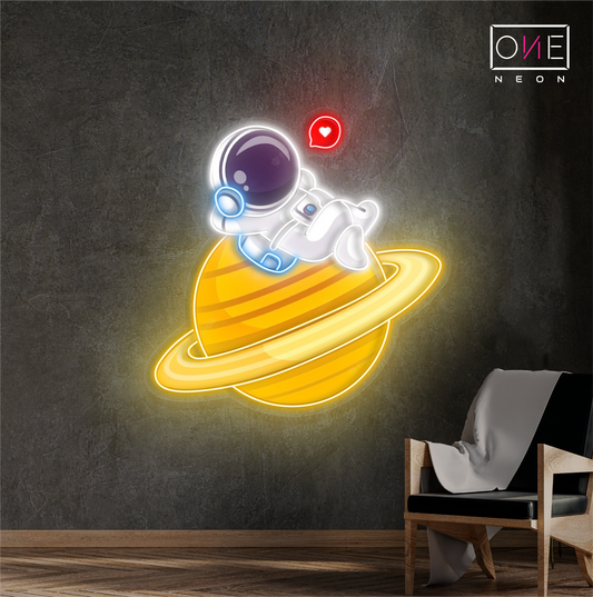 Cute Astronaut Chill Artwork Led Neon Sign