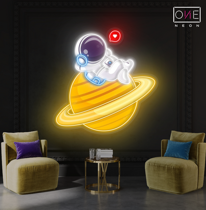 Cute Astronaut Chill Artwork Led Neon Sign