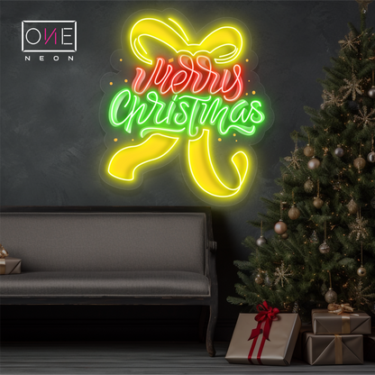 Merry Christmas Ribbon Artwork Led Neon Sign