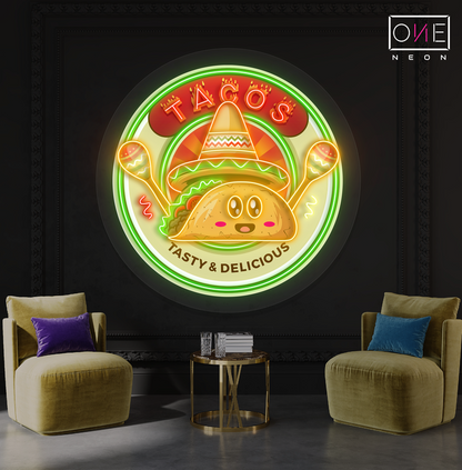 Tacos Tasty & Delicious Artwork Led Neon Sign