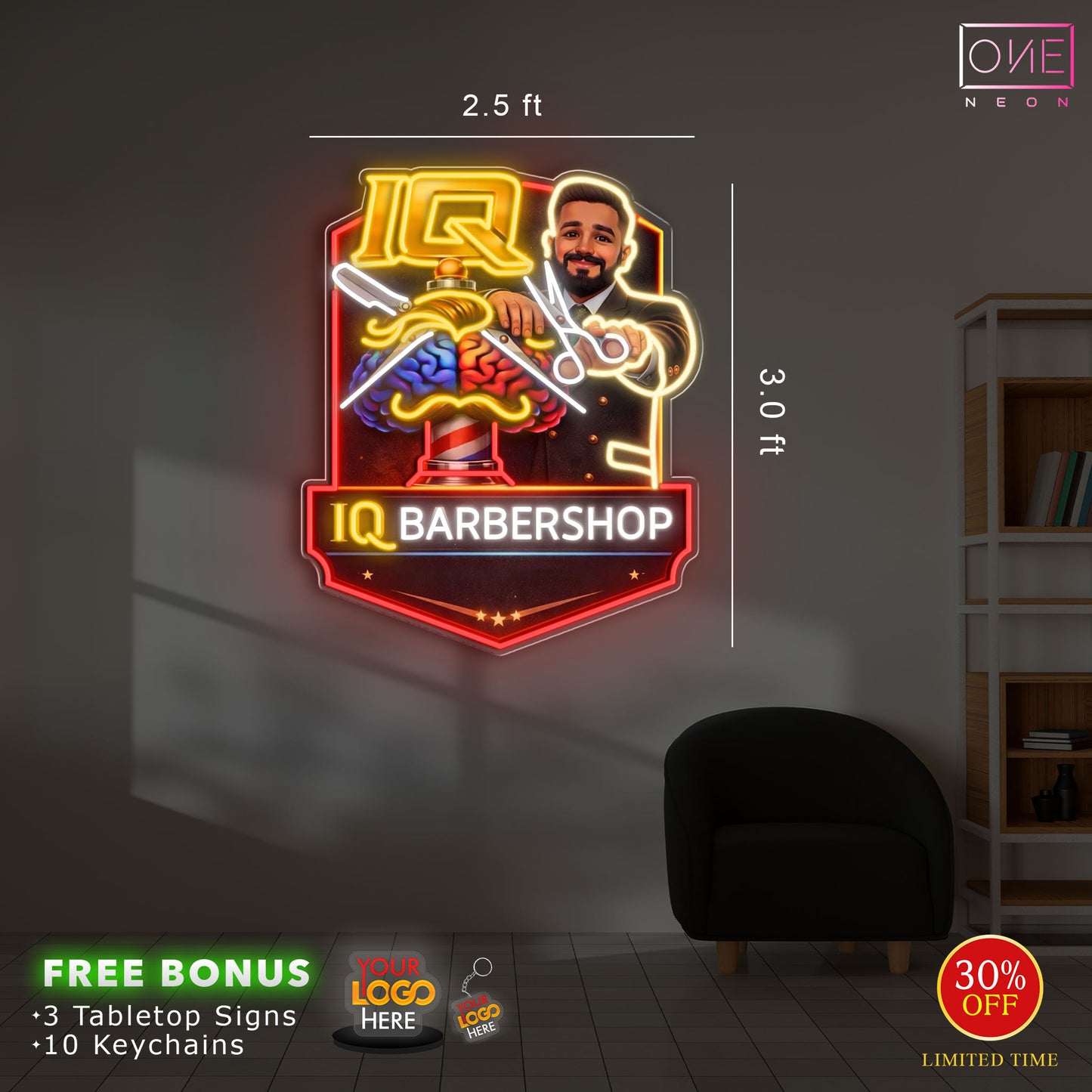 IQ BARBERSHOP | Led Neon Sign (2 INDOOR SIGNS)