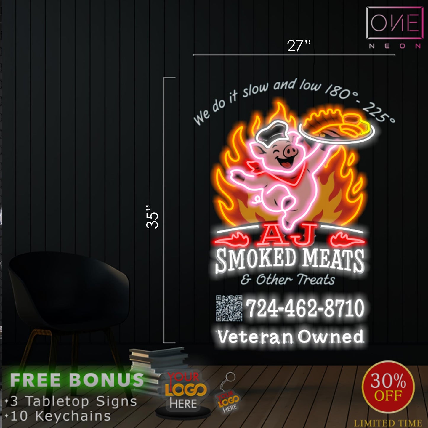 AJ SMOKED MEATS | LED Neon Sign (Outdoors)
