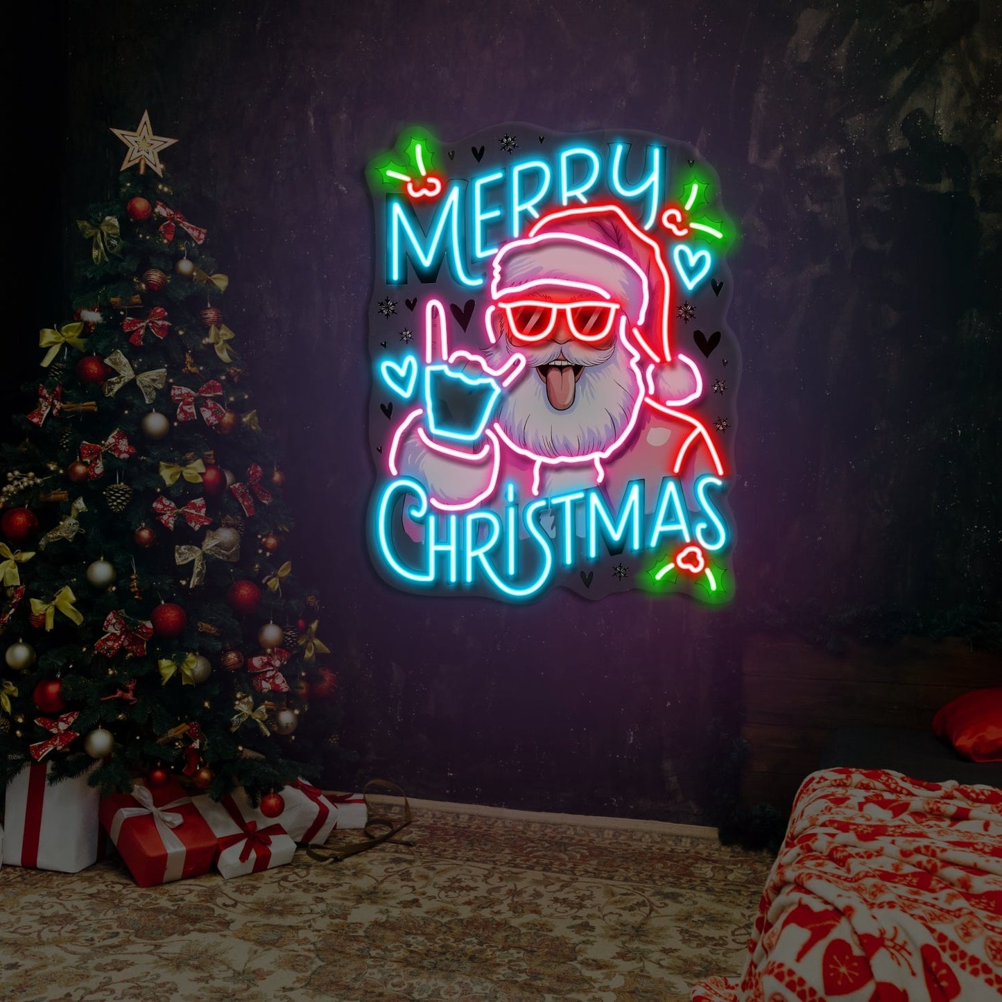 Christmas Rockin Santa Artwork LED Neon Sign