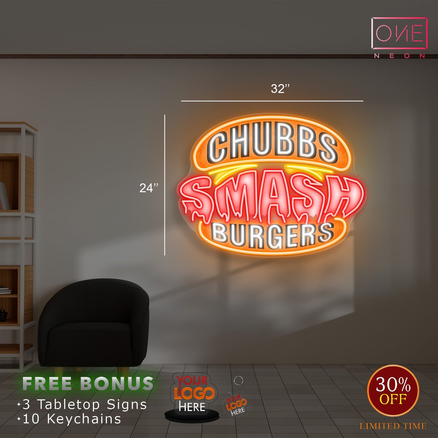 Chubbs smash burgers | Led Neon Sign