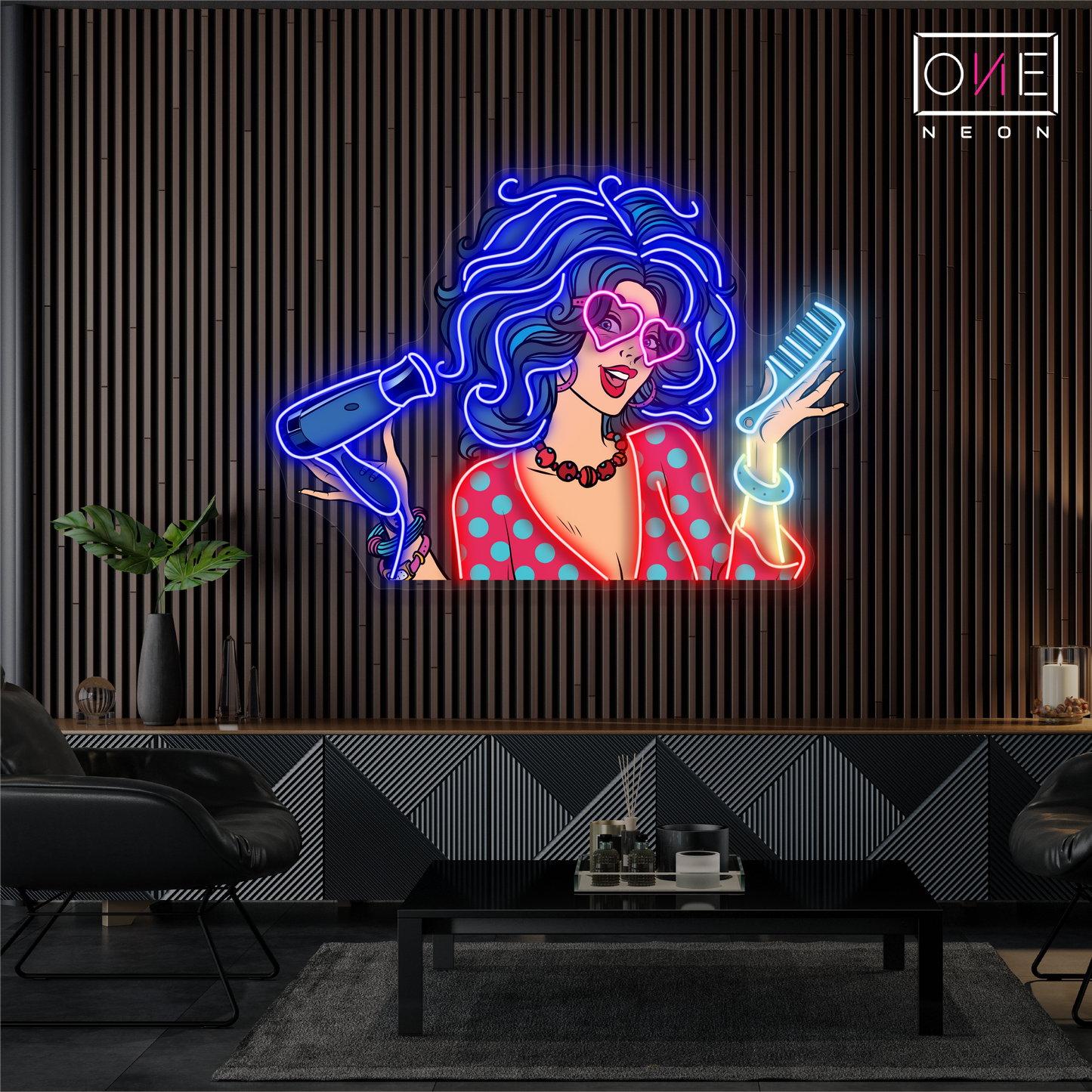 Retro Glam Hair Artwork Led Neon Sign