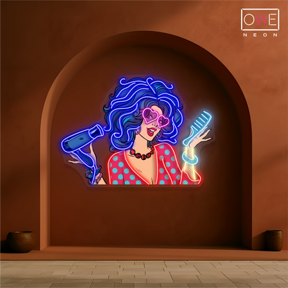 Retro Glam Hair Artwork Led Neon Sign