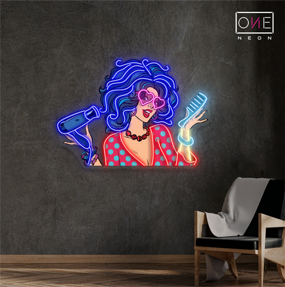 Retro Glam Hair Artwork Led Neon Sign