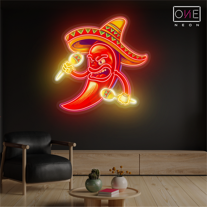 Fiery Fiesta Pepper Artwork Led Neon Sign