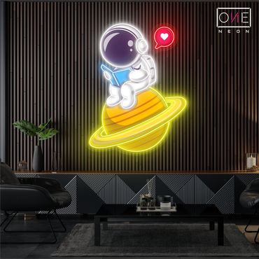 Cute Astronaut Reading Artwork Led Neon Sign