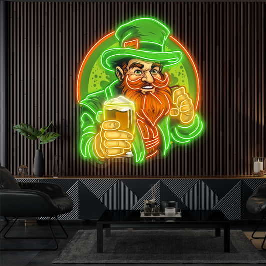 Cheers With Leprechaun Artwork Led Neon Sign