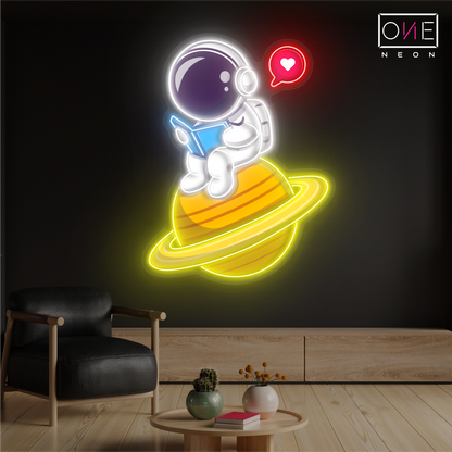 Cute Astronaut Reading Artwork Led Neon Sign