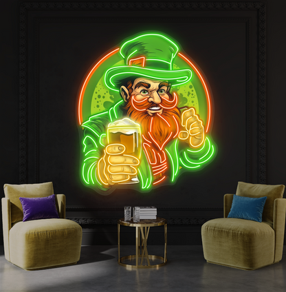 Cheers With Leprechaun Artwork Led Neon Sign