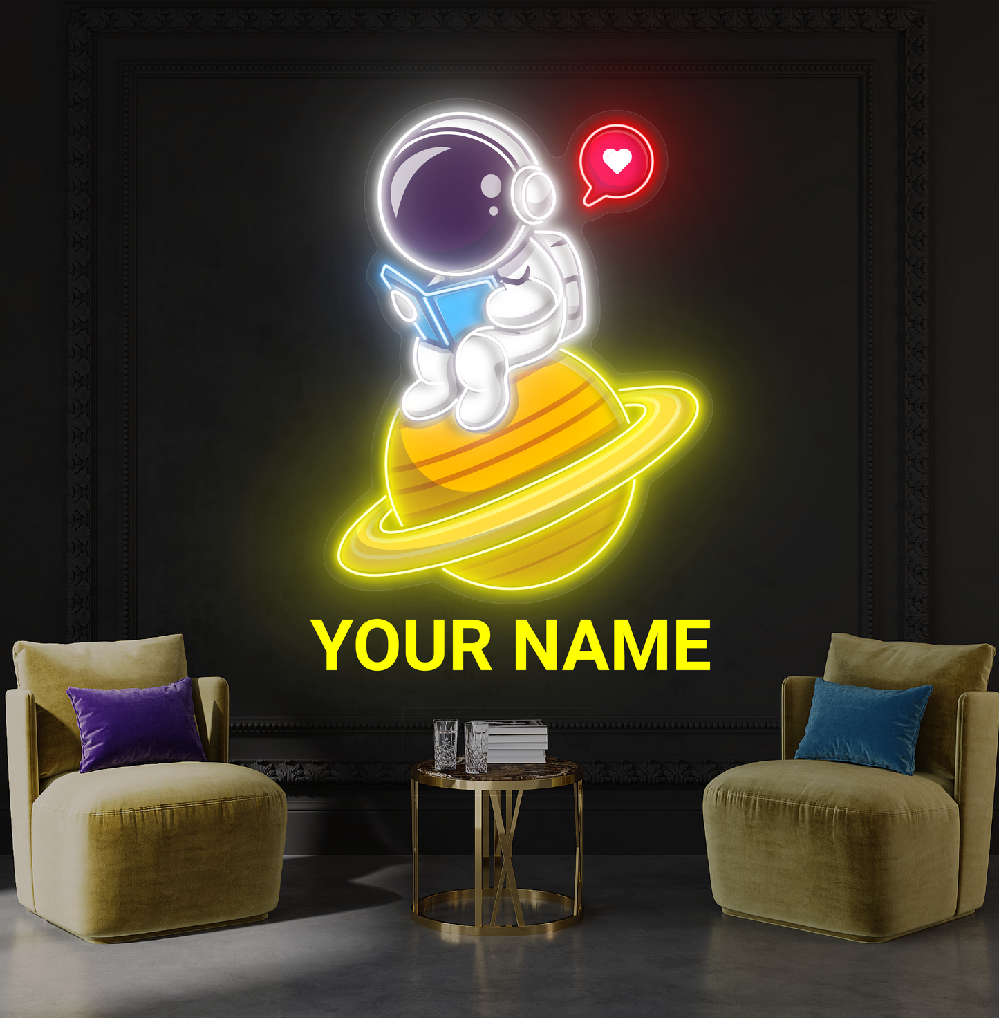 Cute Astronaut Reading Artwork Led Neon Sign