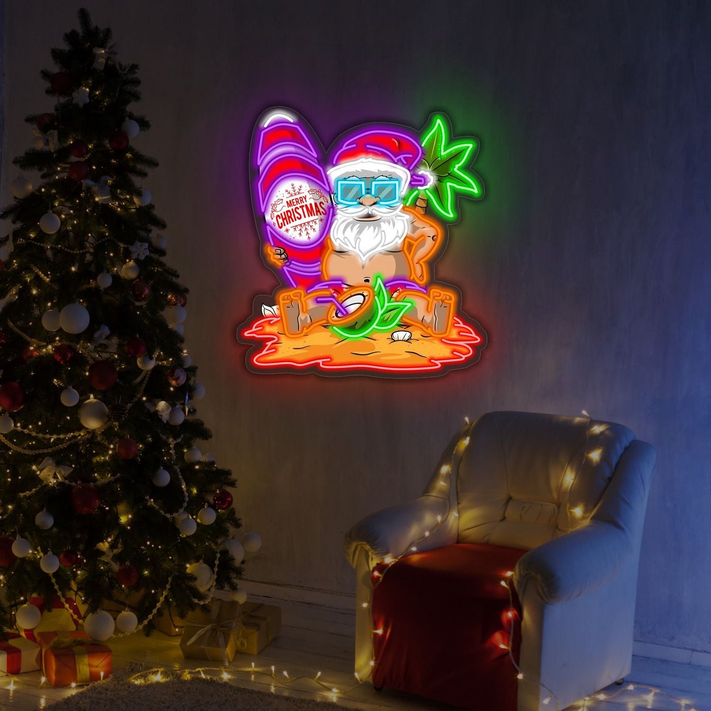 Beach Santa Christmas LED Neon Sign