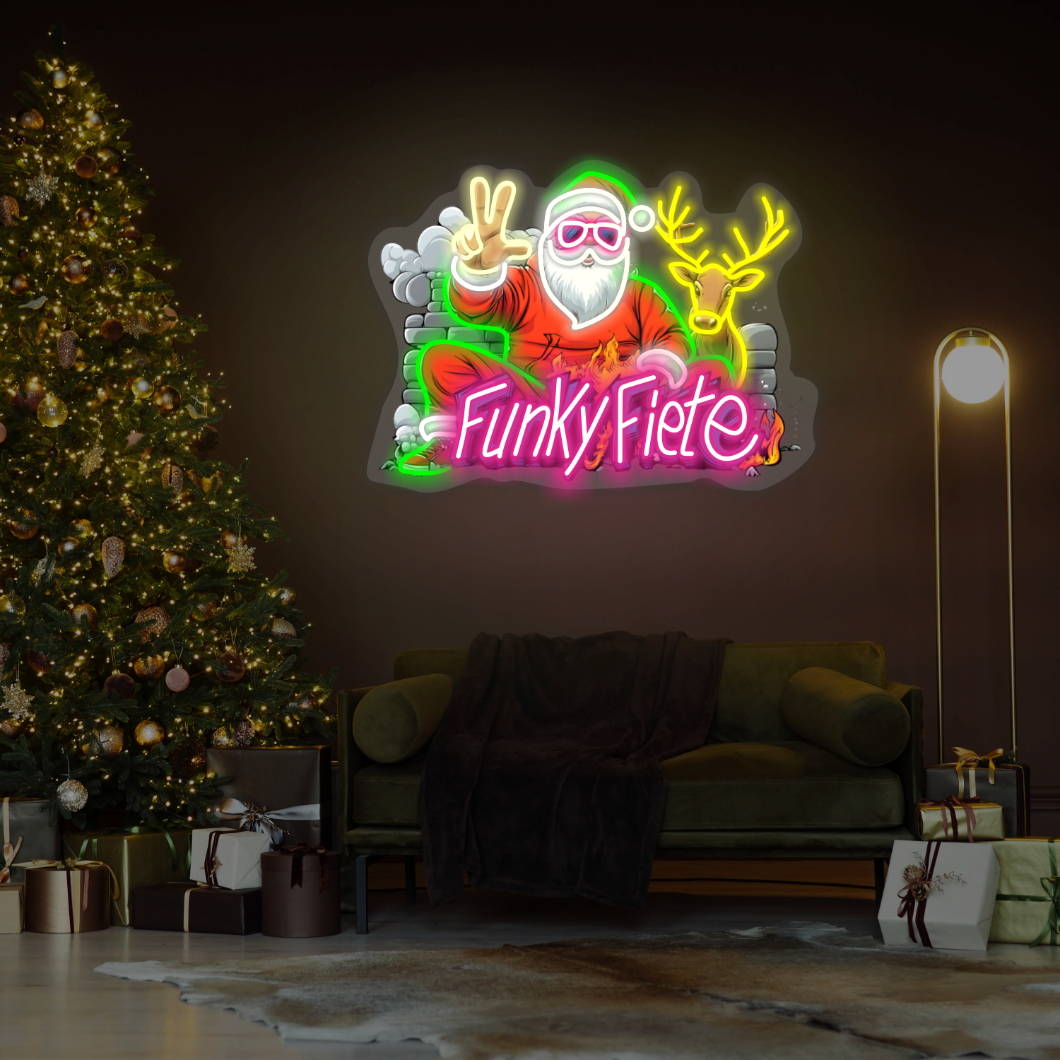 Funky Santa & Reindeer LED Neon Sign – ONE Neon™ Sign