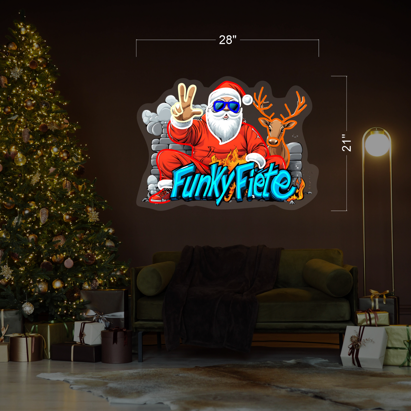 Funky Santa & Reindeer LED Neon Sign