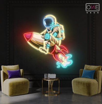 Astronaut Rocket Artwork Led Neon Sign