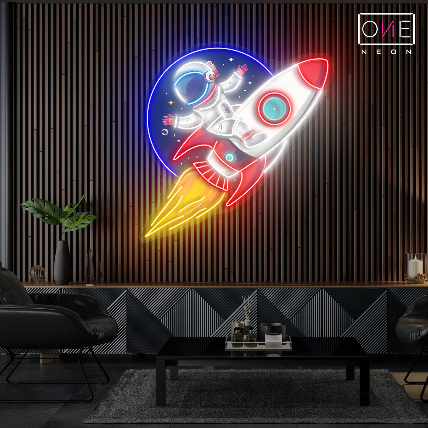 Astronaut Rocket Artwork Led Neon Sign