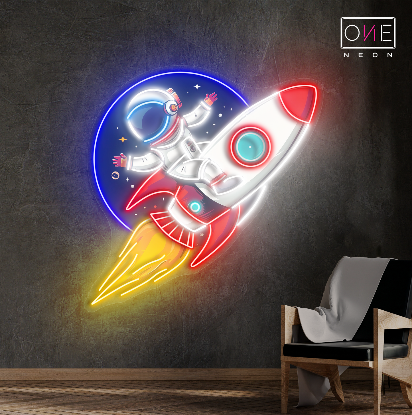 Astronaut Rocket Artwork Led Neon Sign