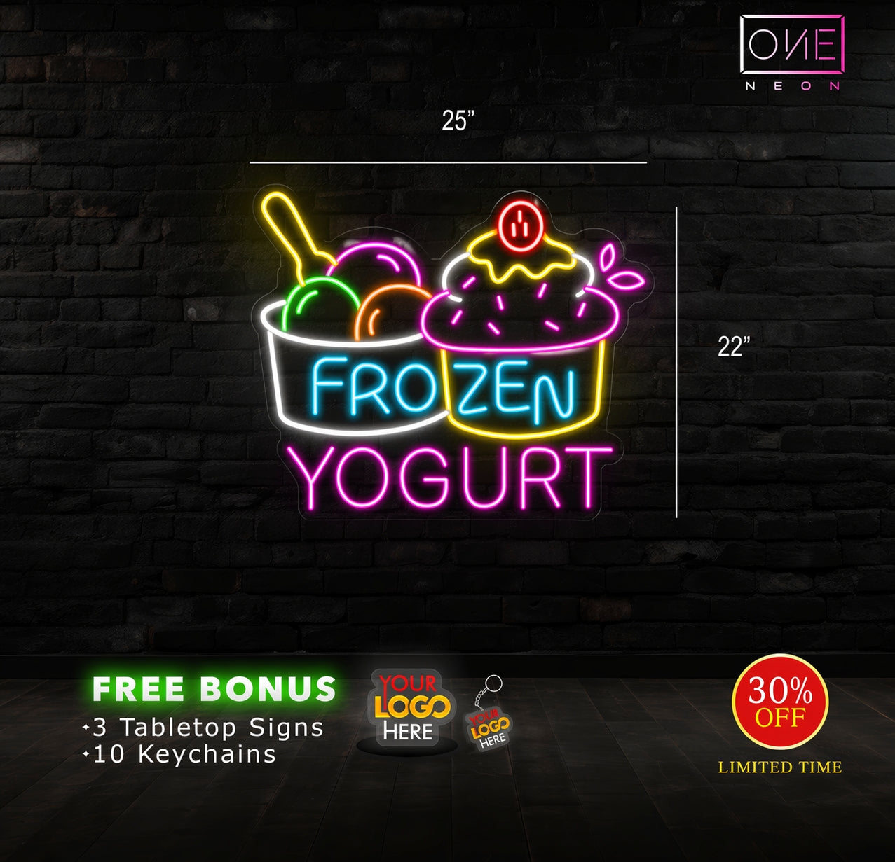 Churros + Frozen Yogurt + Cold & hot logo | Led Neon Sign ( 3 signs)