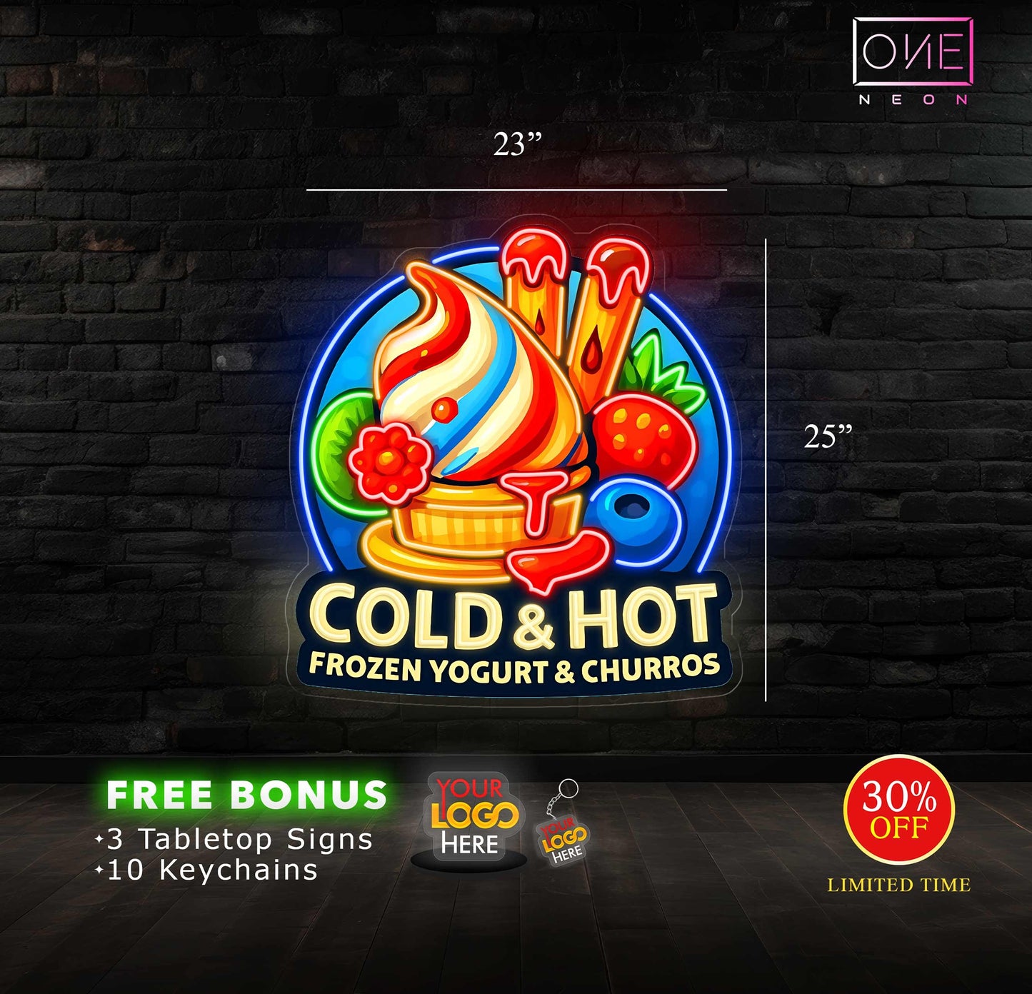 Churros + Frozen Yogurt + Cold & hot logo | Led Neon Sign ( 3 signs)